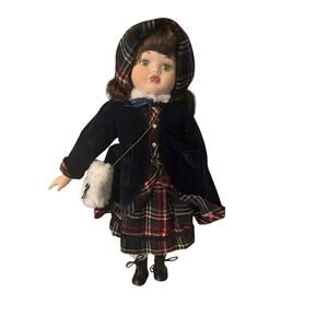 Vintage 16" K C Porcelain Doll Black Cape Bag Hat Stand Craft